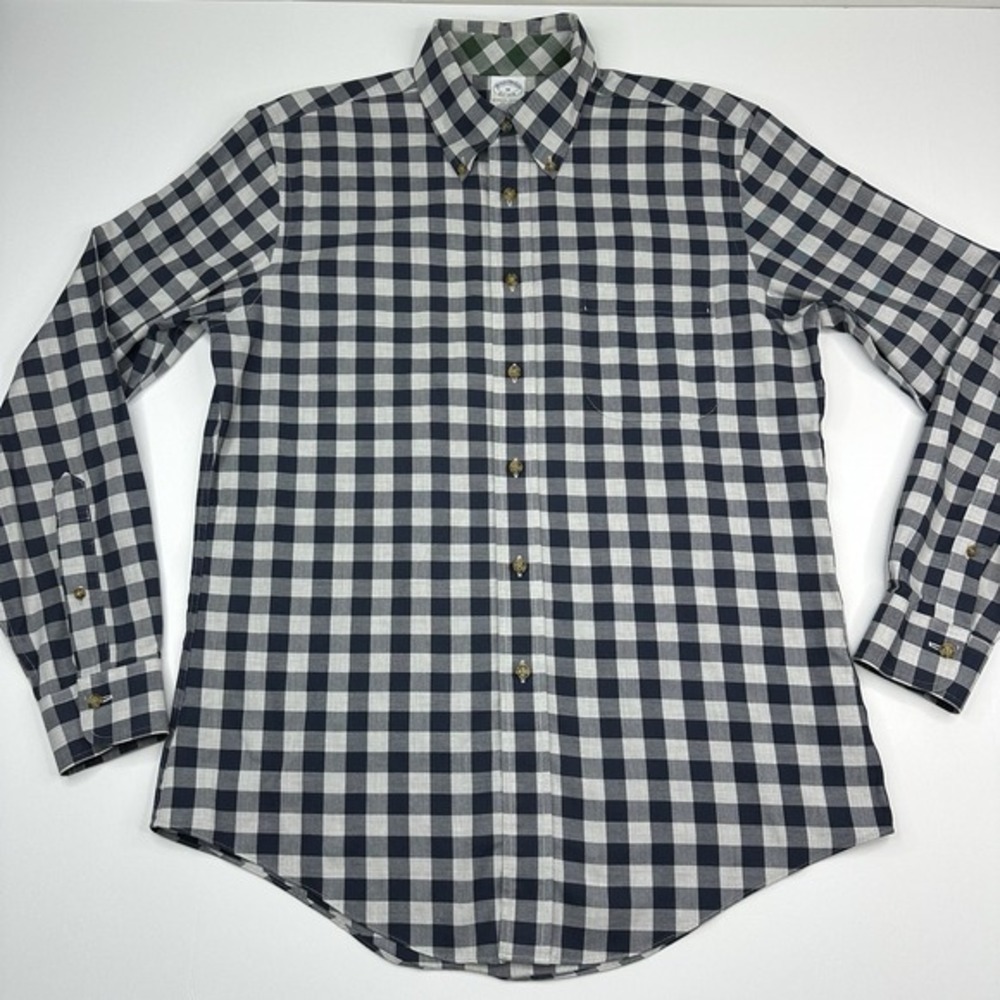 Brooks Brothers Mens Medium Navy White Gingham Non-Iron Supima Cotton Polo Shirt